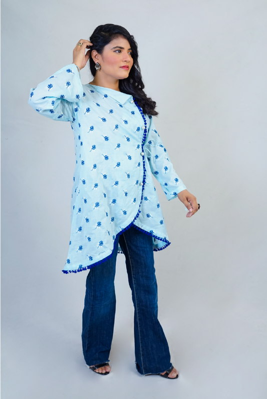 بلیو ایمب پسلی لان کی شرٹ