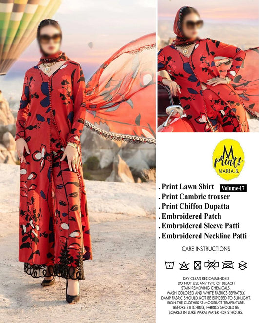M. Printed lawn suit 3pc- Unstitched- special Eid collection 2024