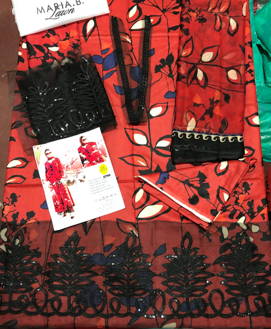 M. Printed lawn suit 3pc- Unstitched- special Eid collection 2024