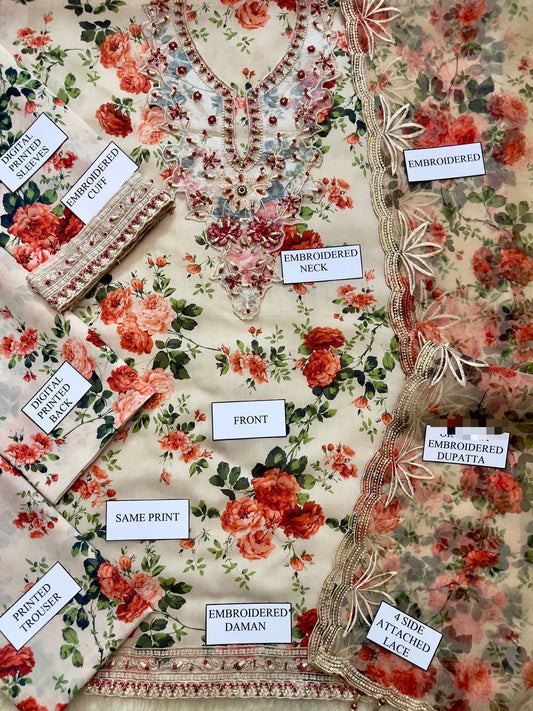 CROSS STITCH ORGANZA suit with silk Trouser