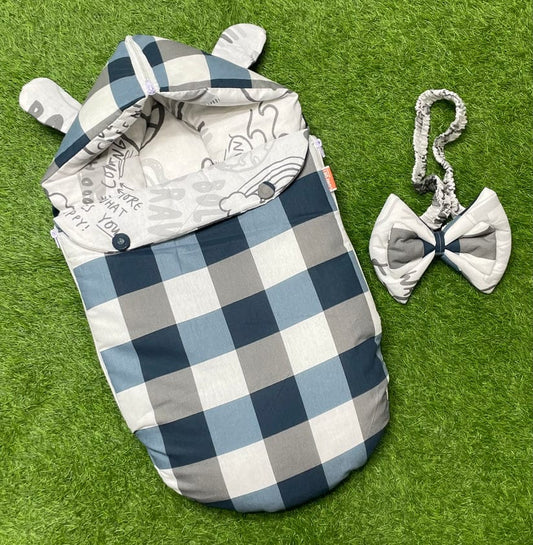 New Arrivel Double Bow Single Carry Nest Export Quality Pure Cotton (Blue Check)