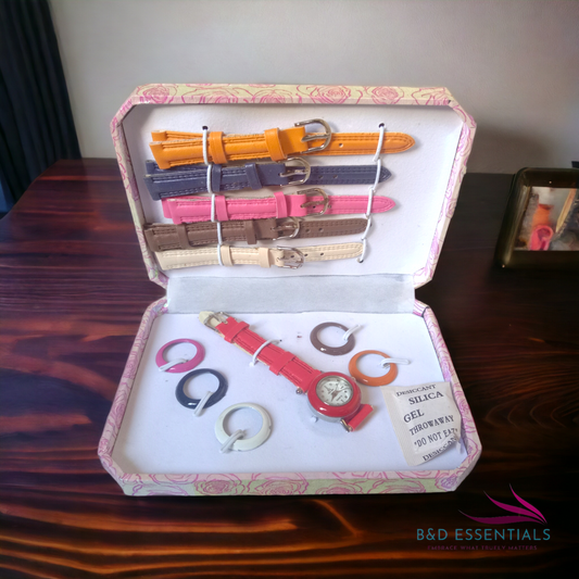 Stylish Interchangeable Strap and Dial Ladies Watch Set: The Ideal Gift for Women and Girls