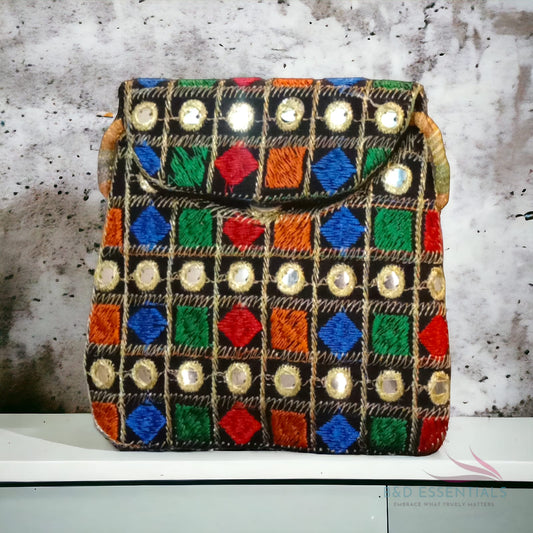 Traditional Pakistani Handcrafted Embroidered Purse - Vibrant Multicolor Shoulder Bag for Women, Ideal for Cultural Events and Parties - Random Designs