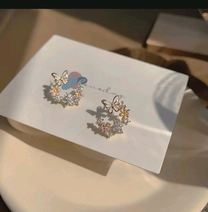 Korean Crystal Flower Earrings