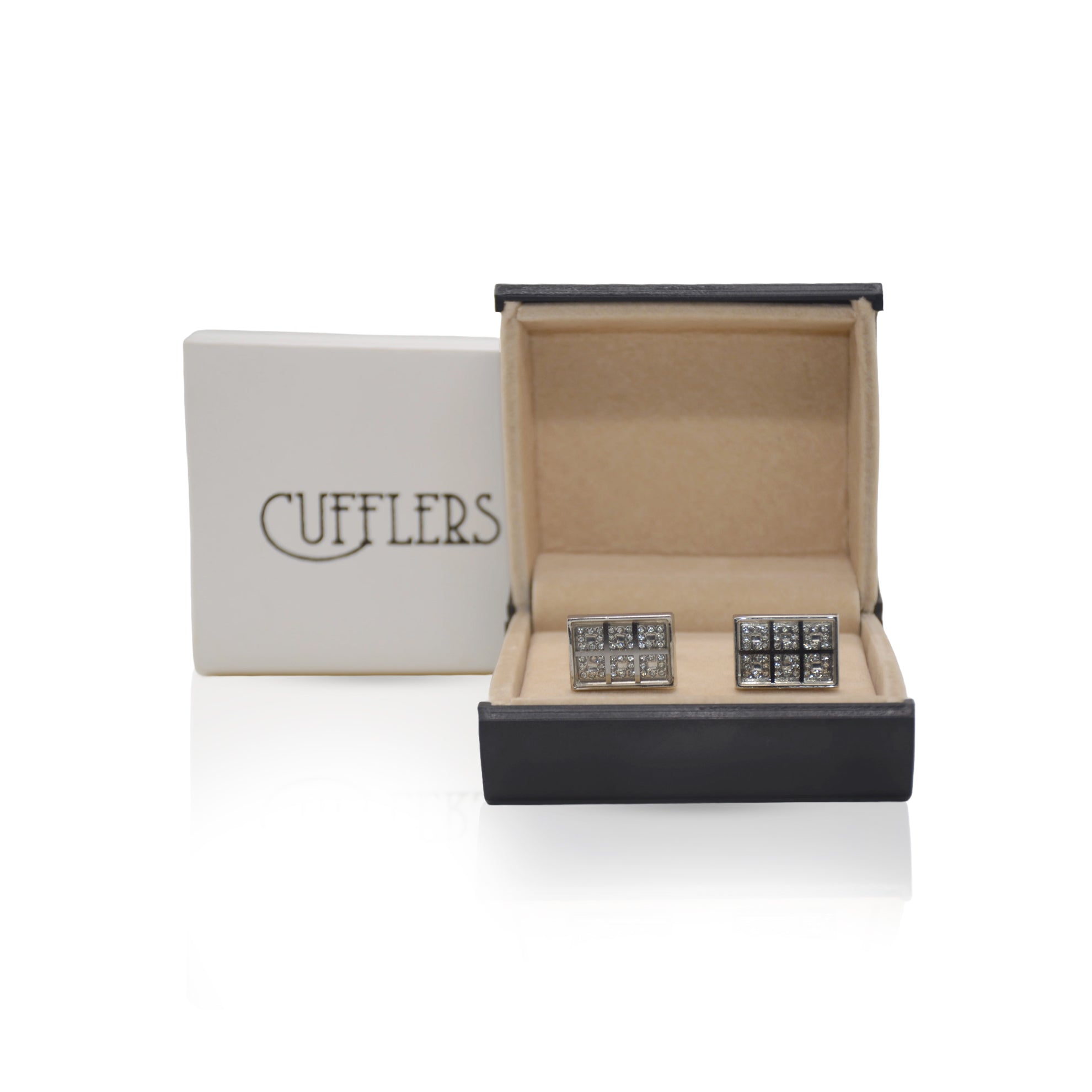 Cufflers Silver Rectangle Sparkling Crystal Cufflinks - CU-2029