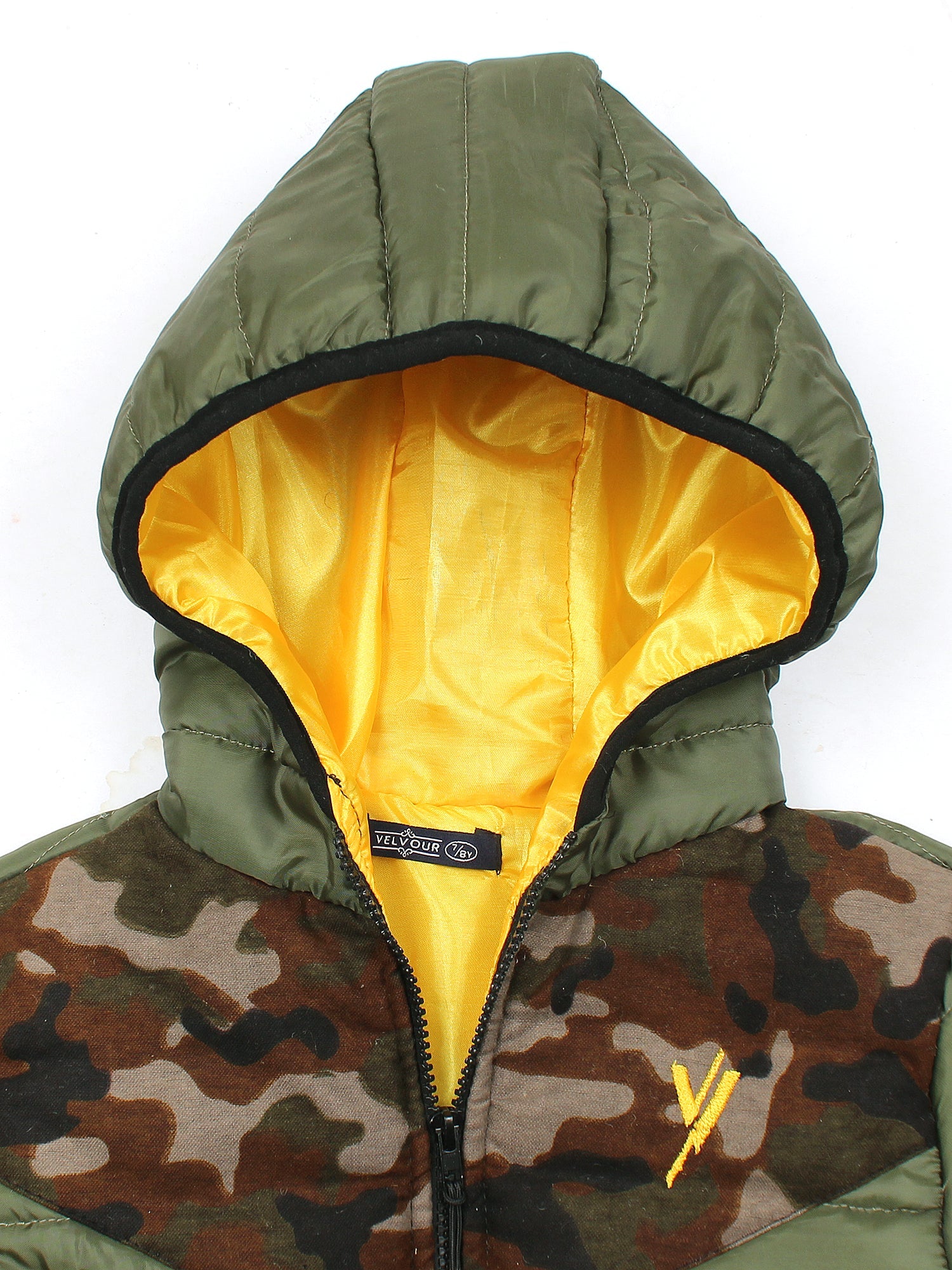 Full Sleeves Hooded Puffer Jacket Boys & Girls Camo & Olive Green VJ18