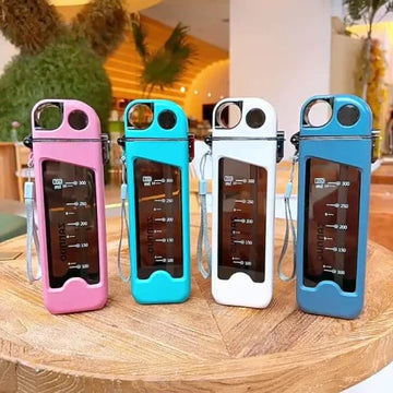 Sports Drinking Gym Water Bottle Plastic with Straw & Scale