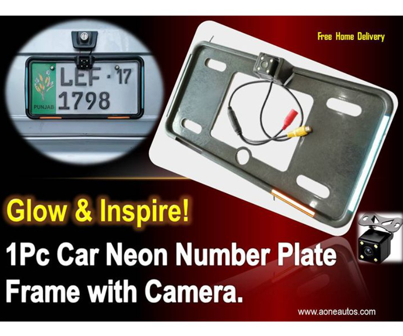 1Pc Car Neon Number Plate Frame with Camera Fitting Option