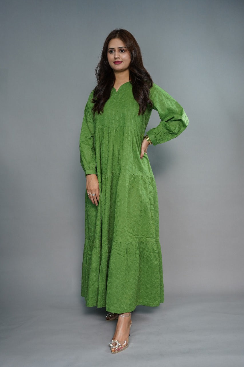 GREEN CHIKANKARI LAWN FROCK
