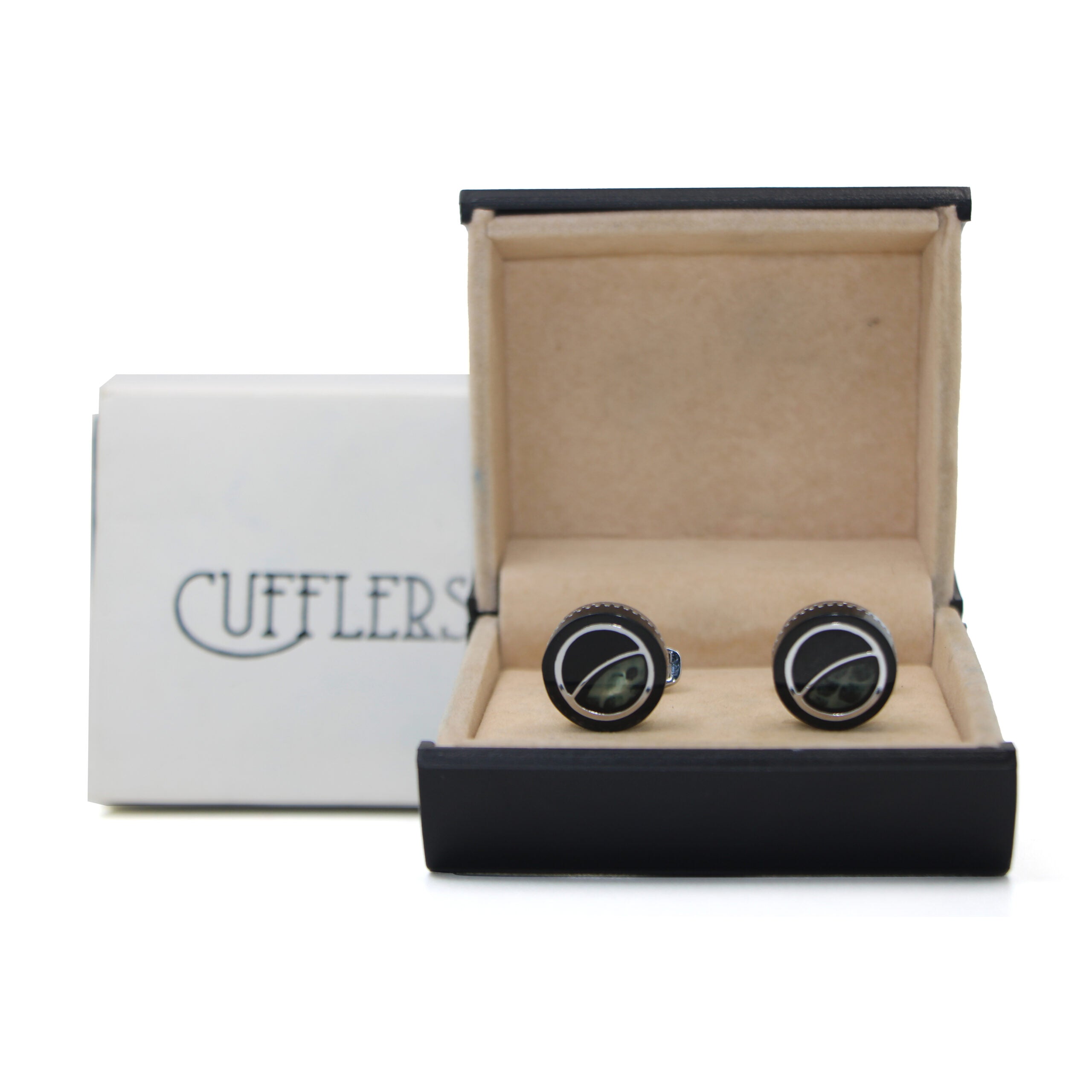 Cufflers Vintage Black Round Cufflinks with Free Gift Box
