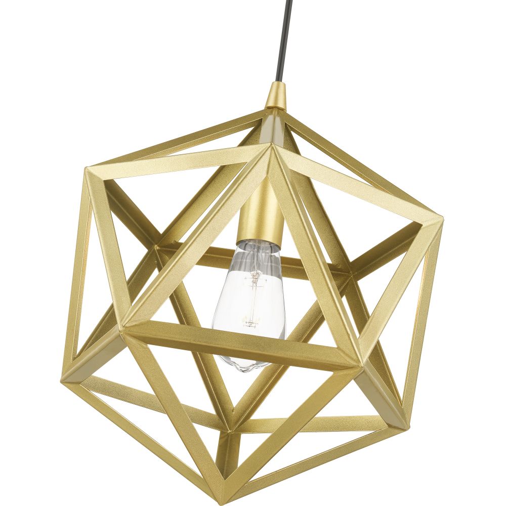 Gold Hexagon Shape Geometric Hanging Light Pendant for Ceiling with an E27 Edison Filament Bulb Holder