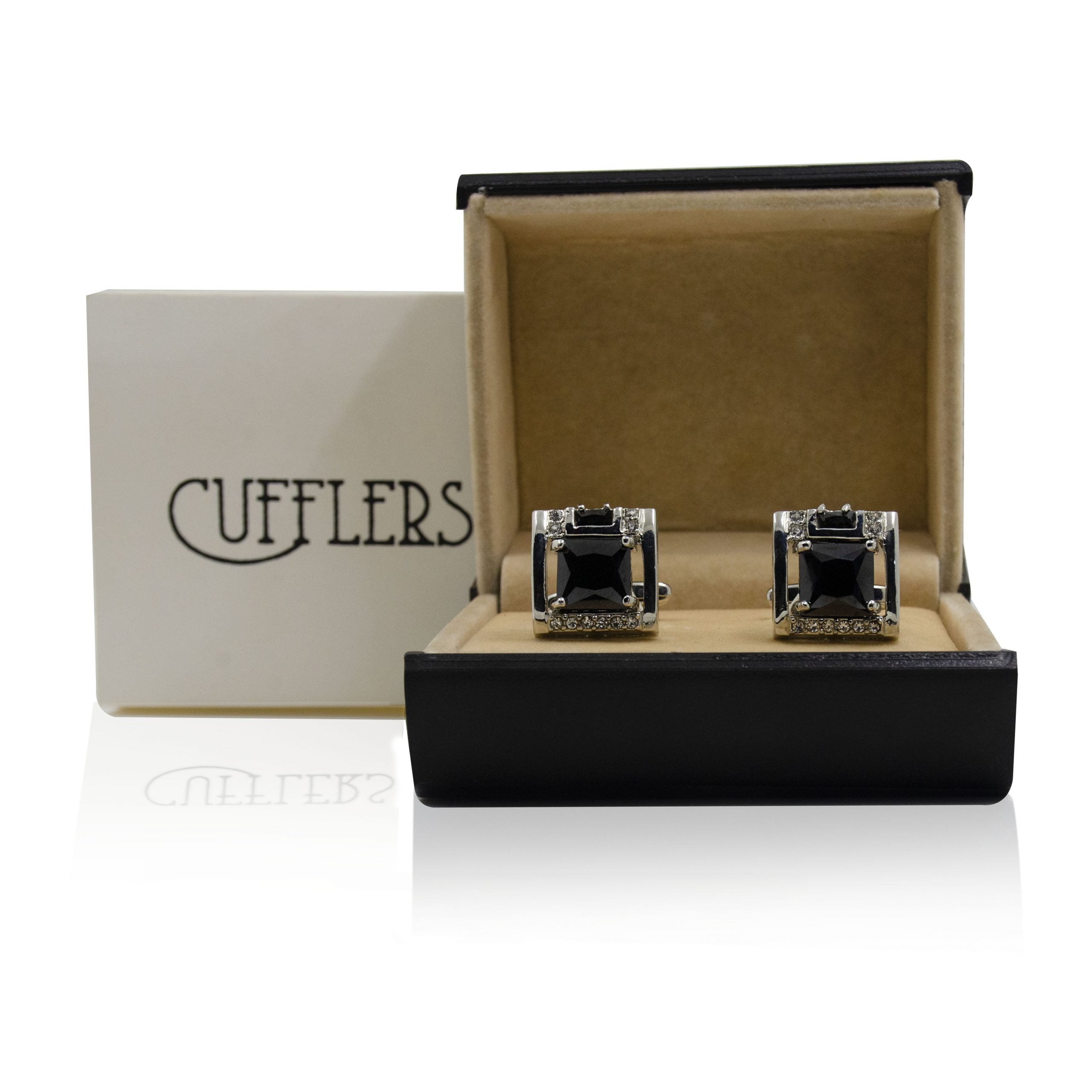 Designer Men's Black Stone Exclusive Cufflinks with Gift Box - CU-4011