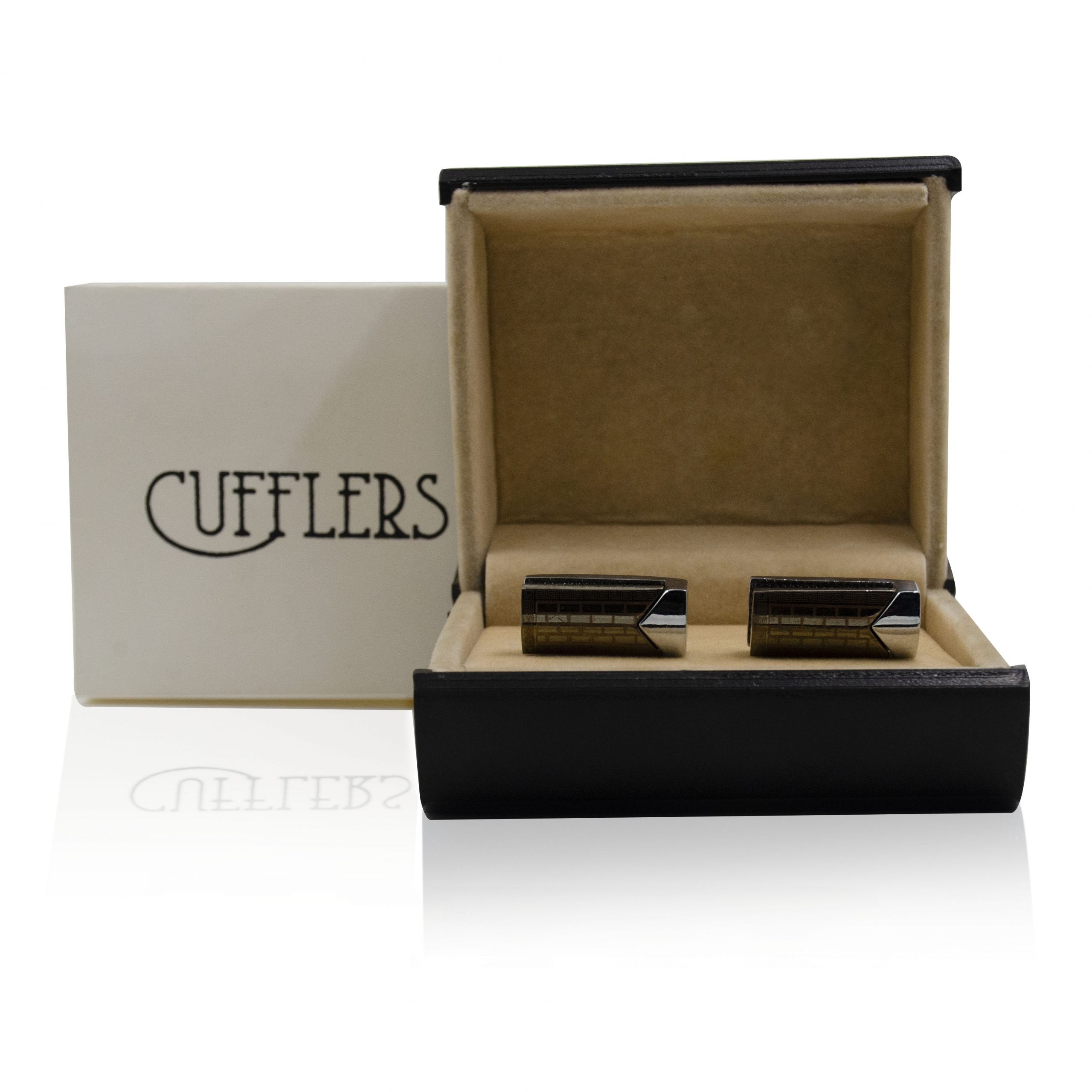 Cufflers Designer Cufflinks with Free Gift Box - Brown Rectangle Brick Design