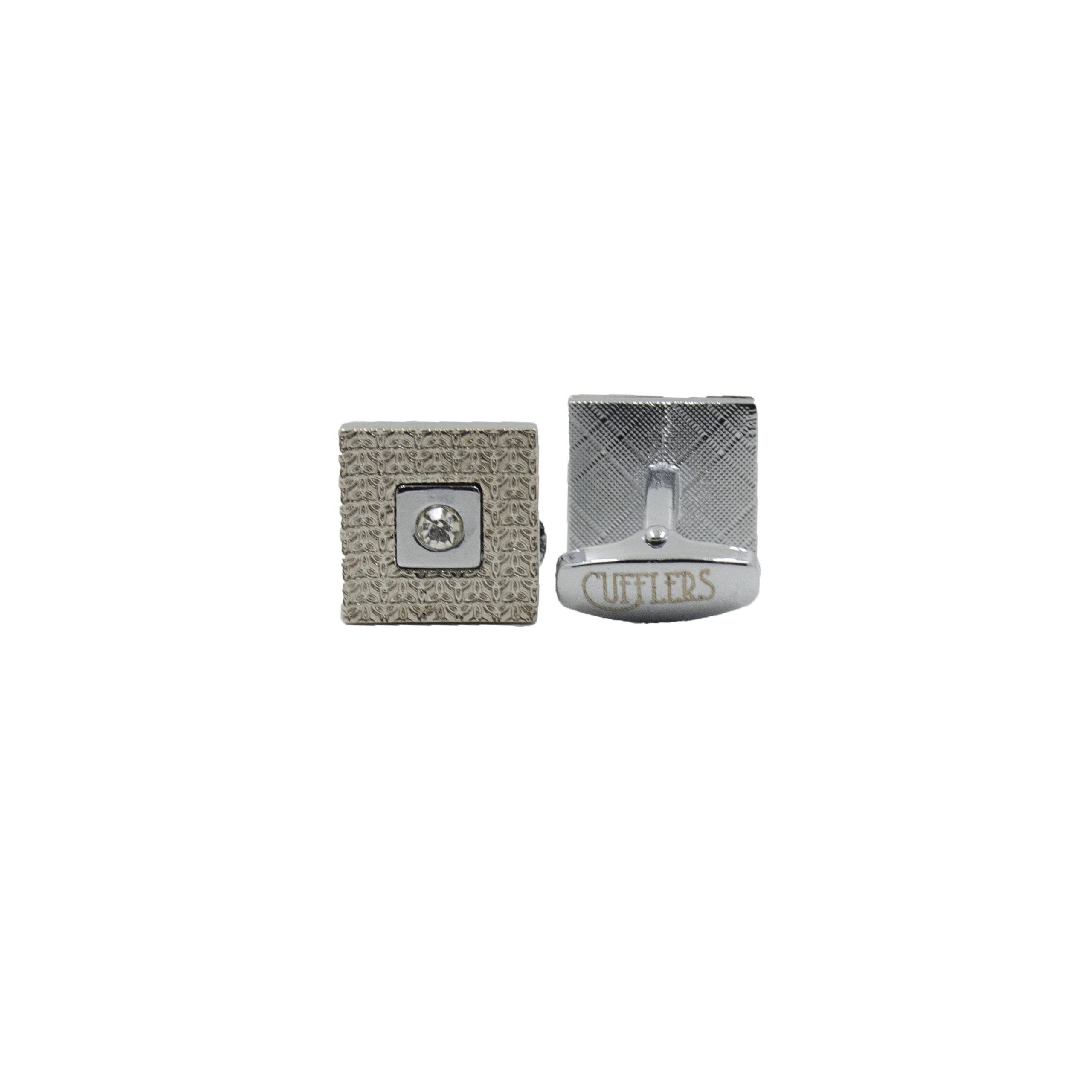 Cufflers Designer Cufflinks with Free Gift Box - Silver & White Square Design