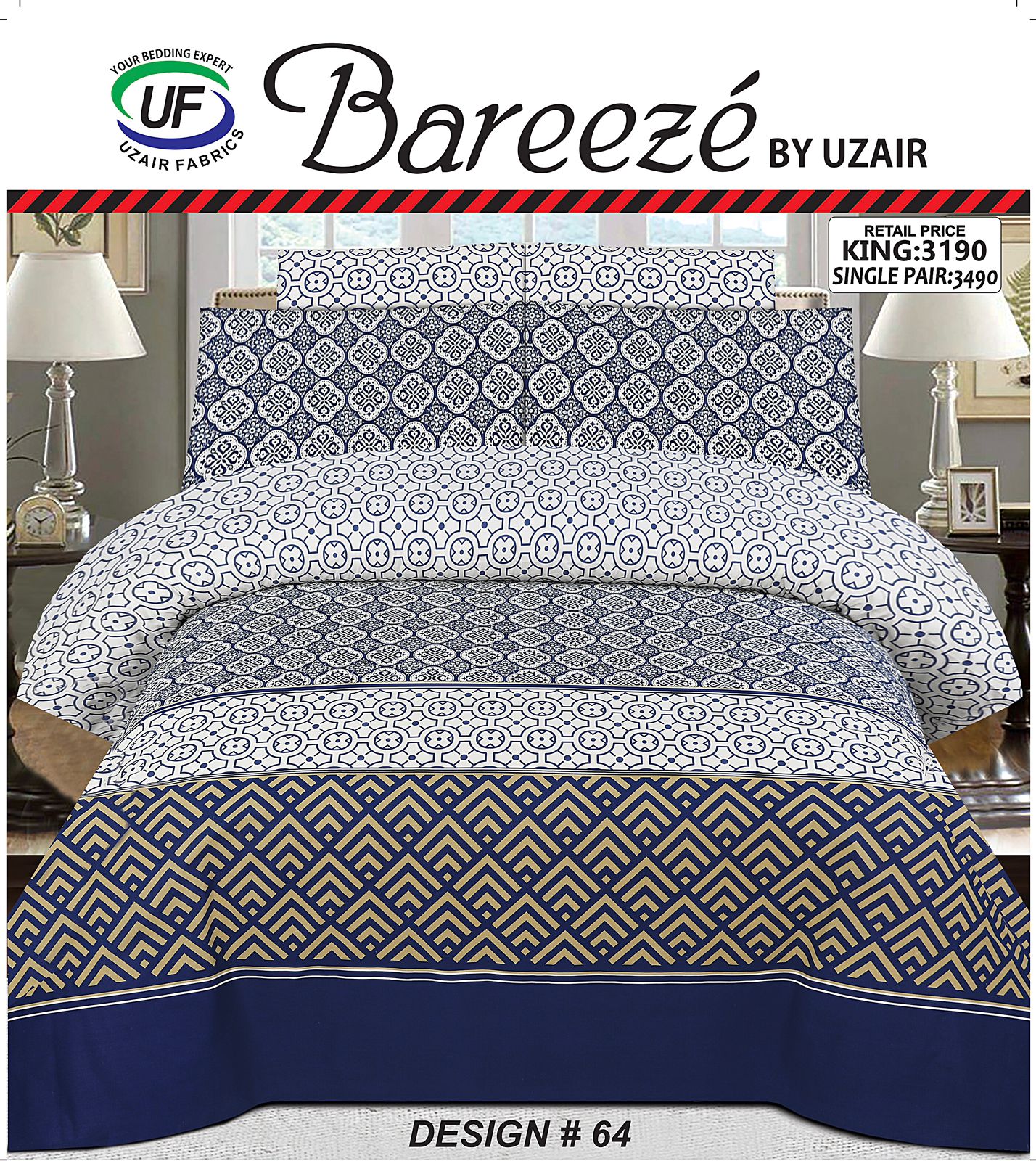 BAREEZE Pure Cotton Bed Sheet - Design#64