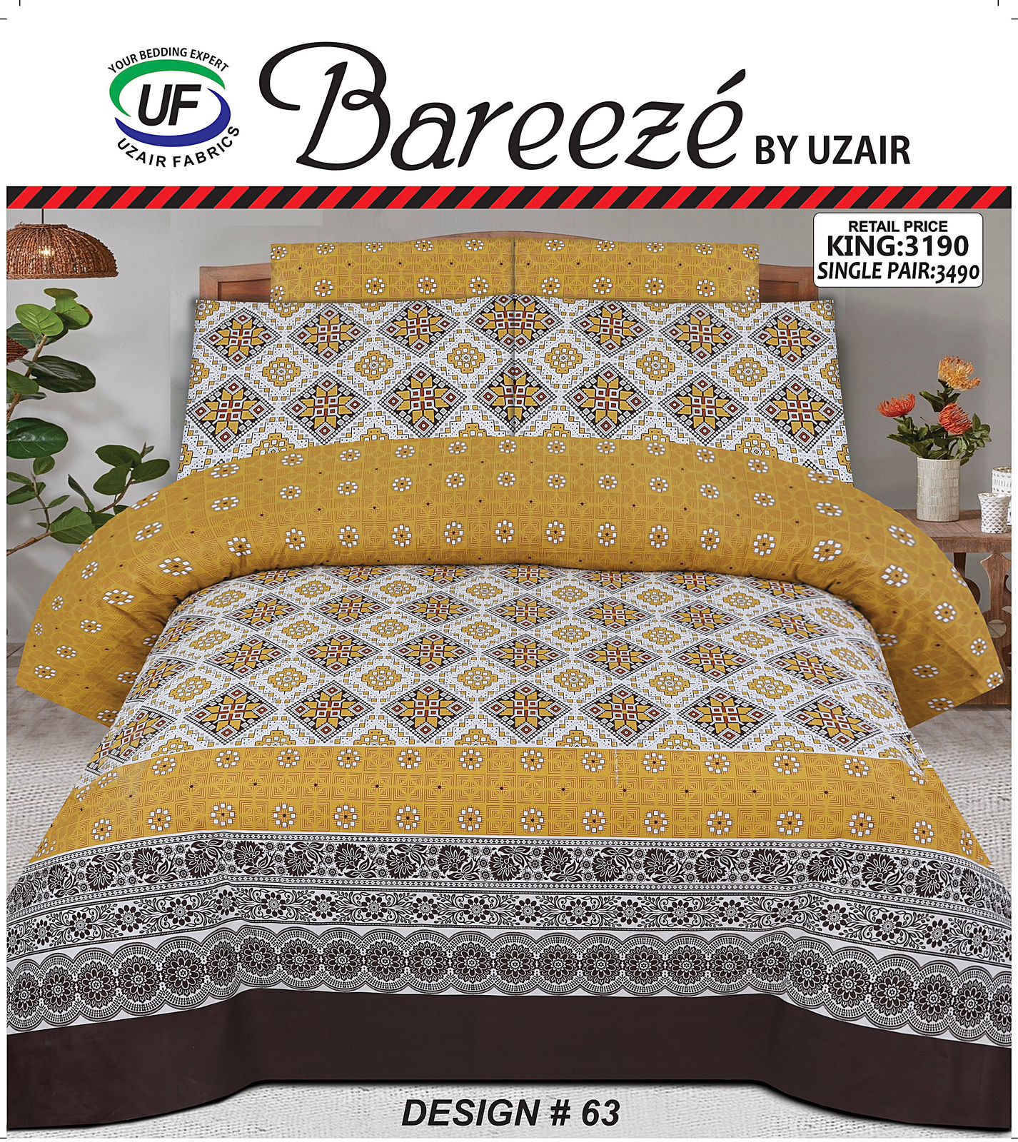 BAREEZE Pure Cotton Bed Sheet - Design#63