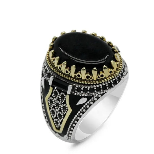 Fashion Black Agate Stone Rings for Men