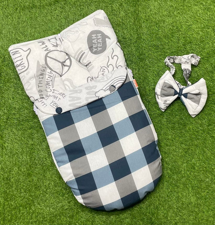 New Arrivel Double Bow Single Carry Nest Export Quality Pure Cotton (Blue Check)