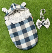 New Arrivel Double Bow Single Carry Nest Export Quality Pure Cotton (Blue Check)