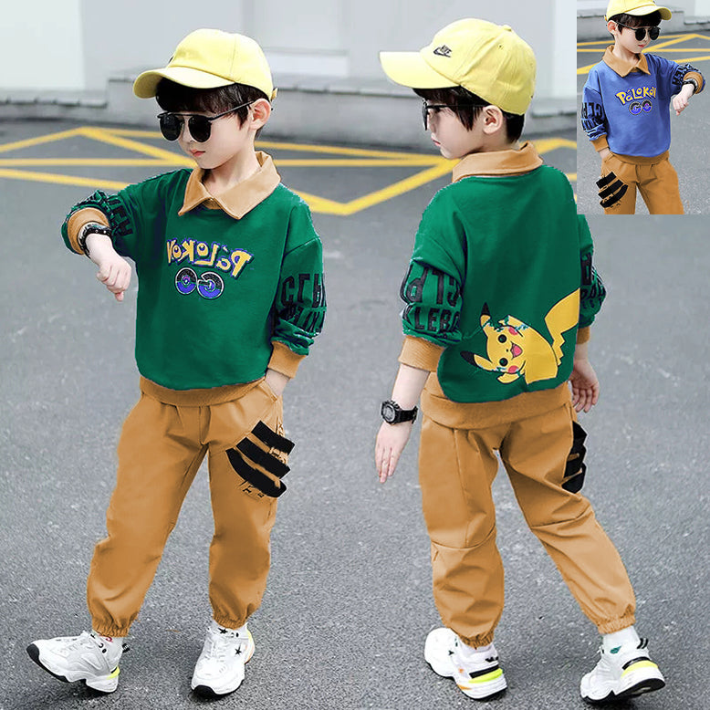 CASUAL STYLE POKEMON FRONT AND BACK PRINT STYLE SHIRT TROUSER WINTER DRESS FOR BOYS