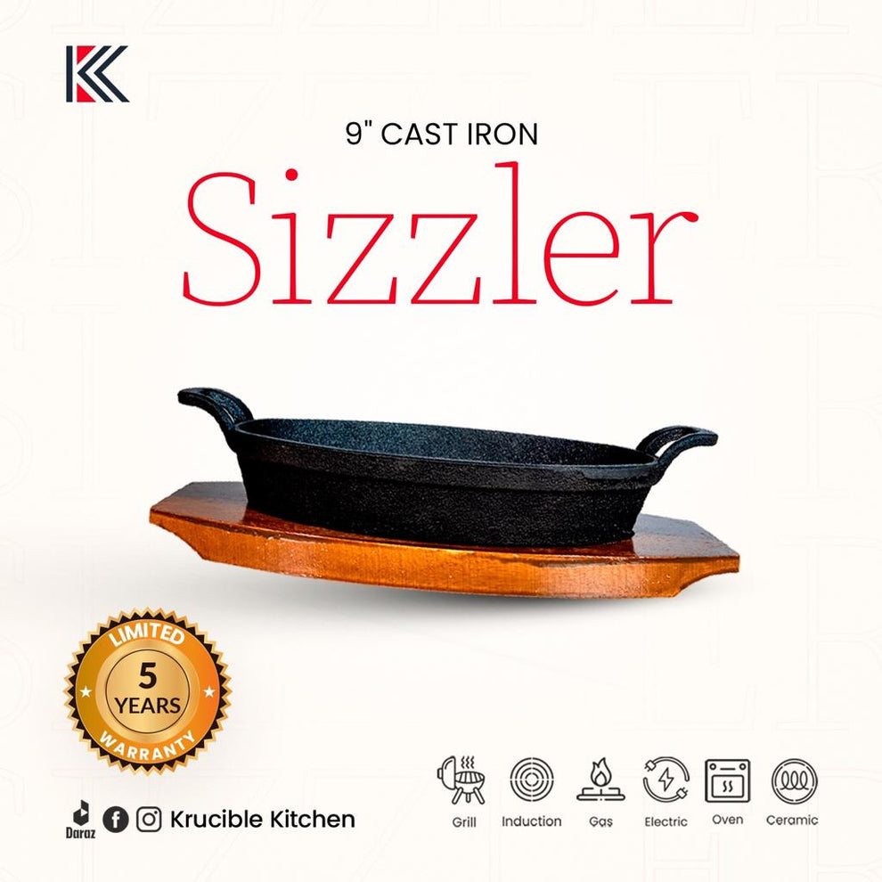 Cast Iron Sizzler 9 Inch Oval Deep Naturally Non Stick, Seasoning. Krucible Kitchen