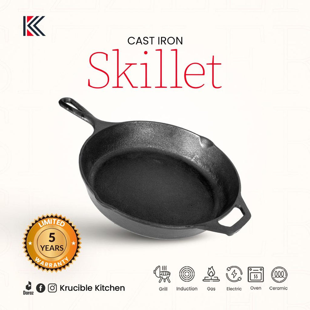 Cast Iron Skillet 10 Inch (25 CM) Naturally Non Stick, Seasoned. Krucible Kitchen, Frying Pan