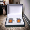 Sophistication in Silver: Stone-Adorned Cufflinks Collection with Elegant Black Box