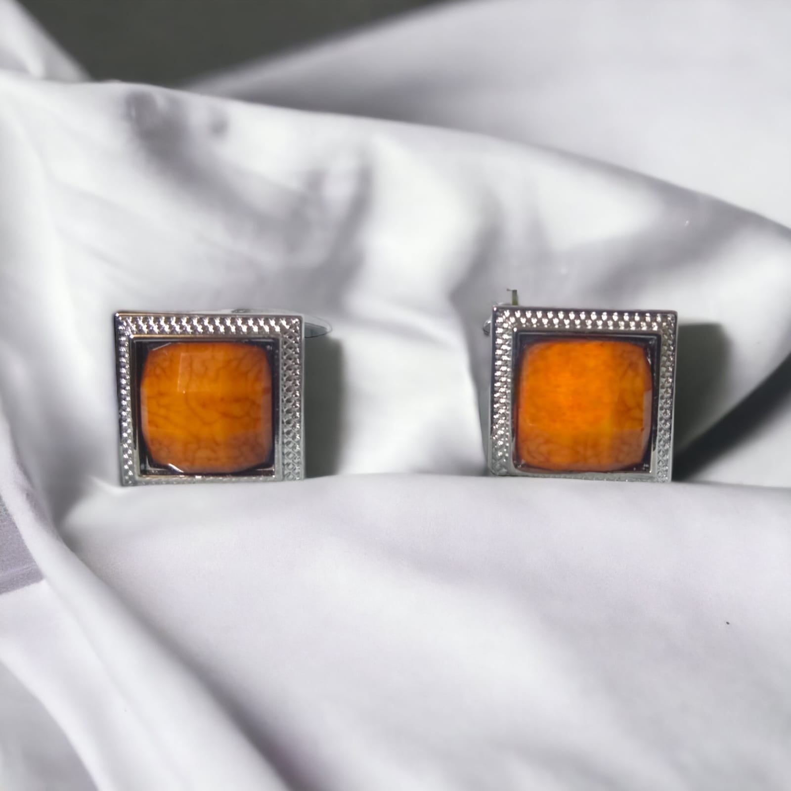Sophistication in Silver: Stone-Adorned Cufflinks Collection with Elegant Black Box