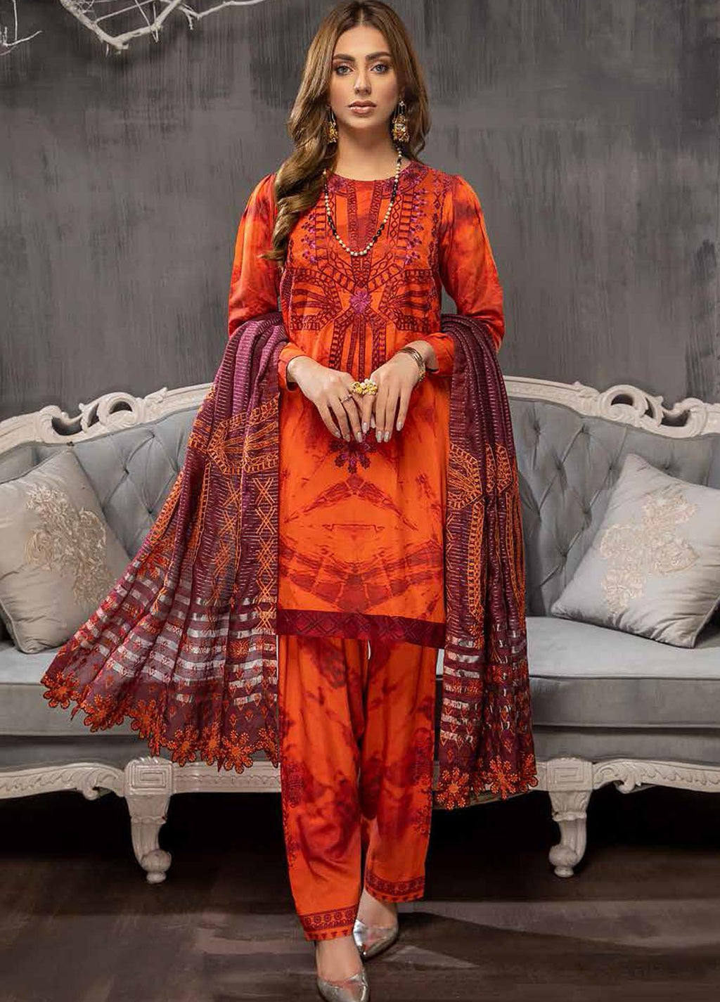 Charizma Embroidered Viscose Silk Suits Unstitched 3 Piece CRZ21VW CVS-08 Rich Rust – Winter Collection