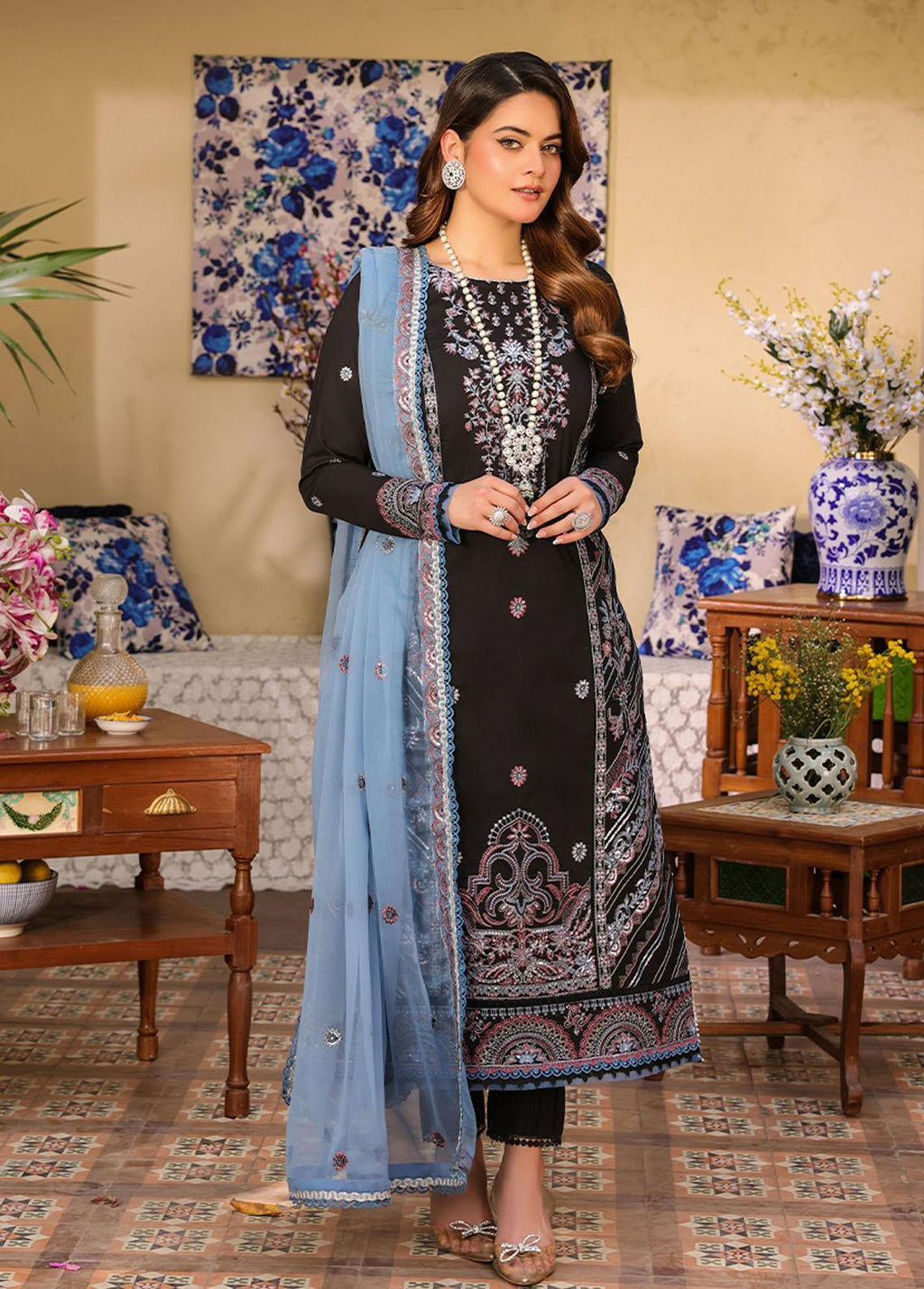 Zarq Barq By Asim Jofa Embroidered Cambric Suits Unstitched 3 Piece AJ23ZB AJZB-09 – Eid Collection